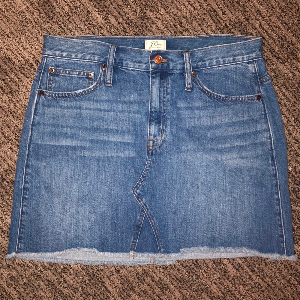 J. Crew raw hem denim mini skirt
